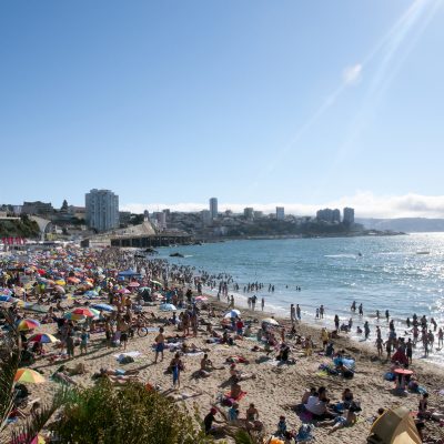 VINA DEL MAR, CHILE - January 25, 2015: The most popular beach for locals from Santiago & surroundings